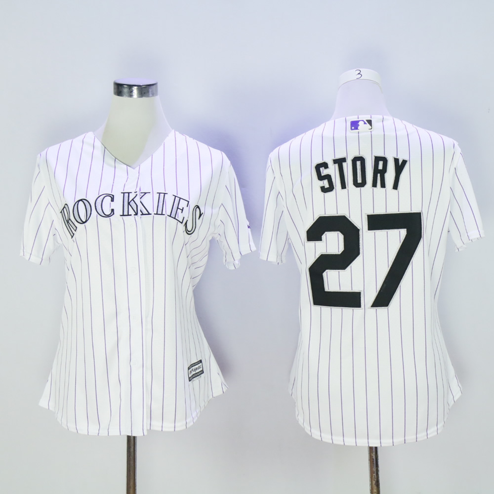 Women Colorado Rockies #27 Story White MLB Jerseys->women mlb jersey->Women Jersey